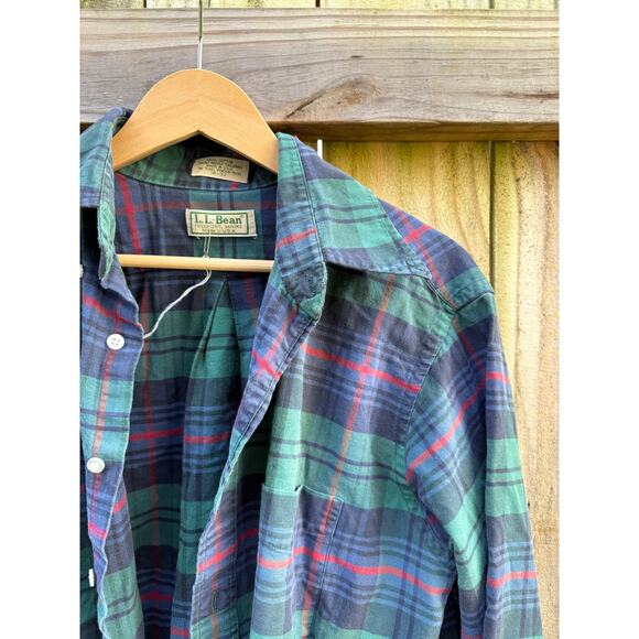 L.L. Bean Made-in-USA Plaid Flannel Vintage Navy Deep Green - Picture 6 of 6